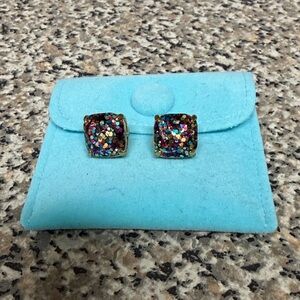 Kate Spade Multicolor Glitter Square Stud Earrings